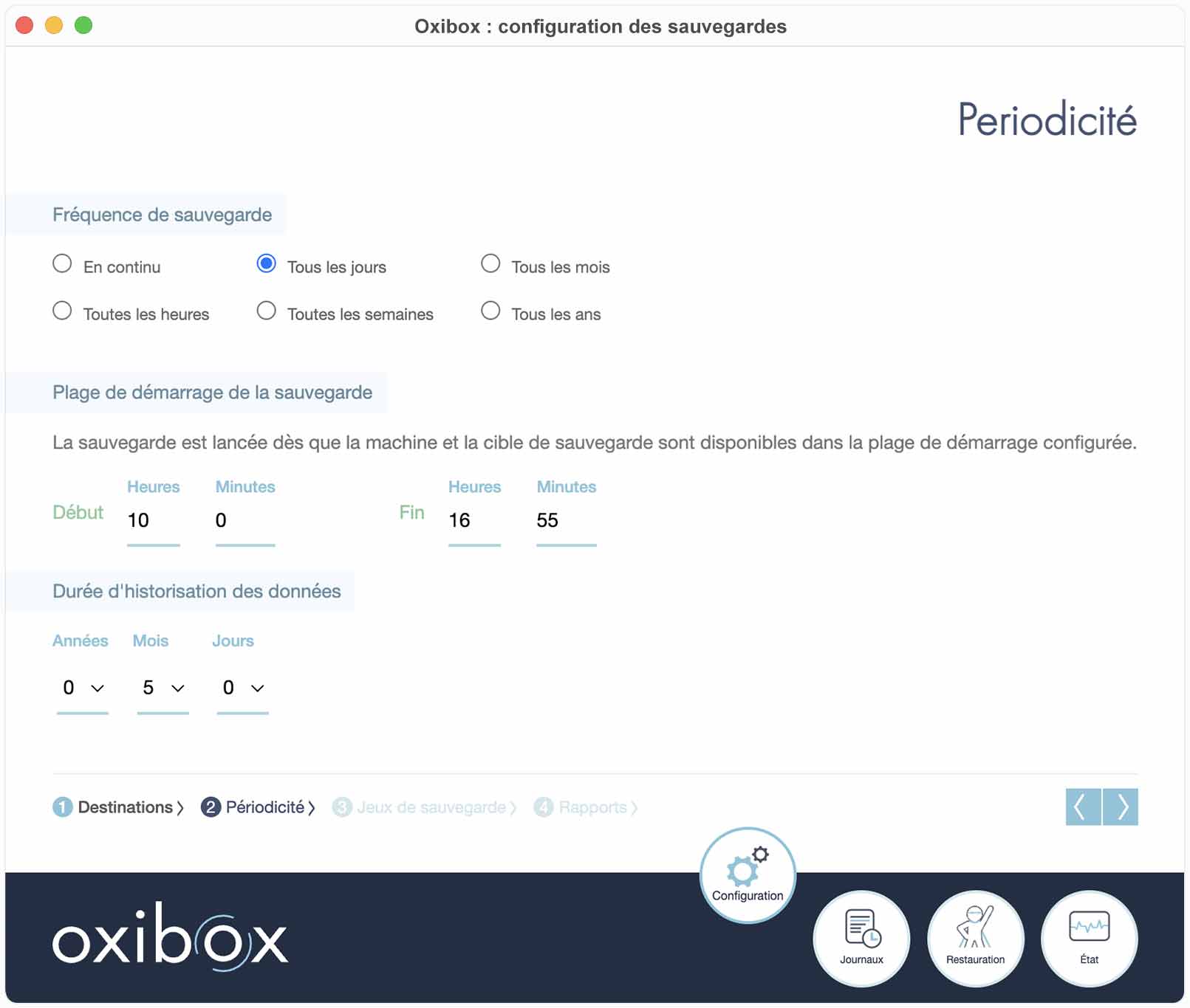 Agent Oxibox Configuration périodicité et historisation