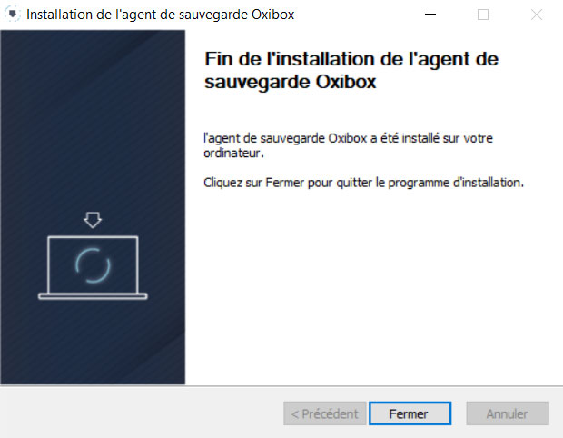 Agent Oxibox Windows installation terminee
