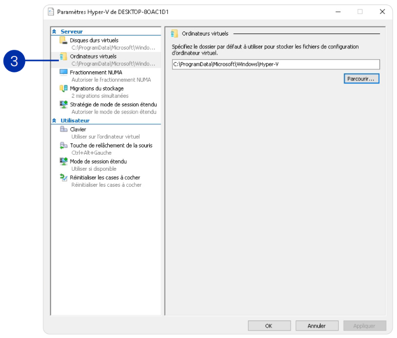 Emplacement configuration VM
