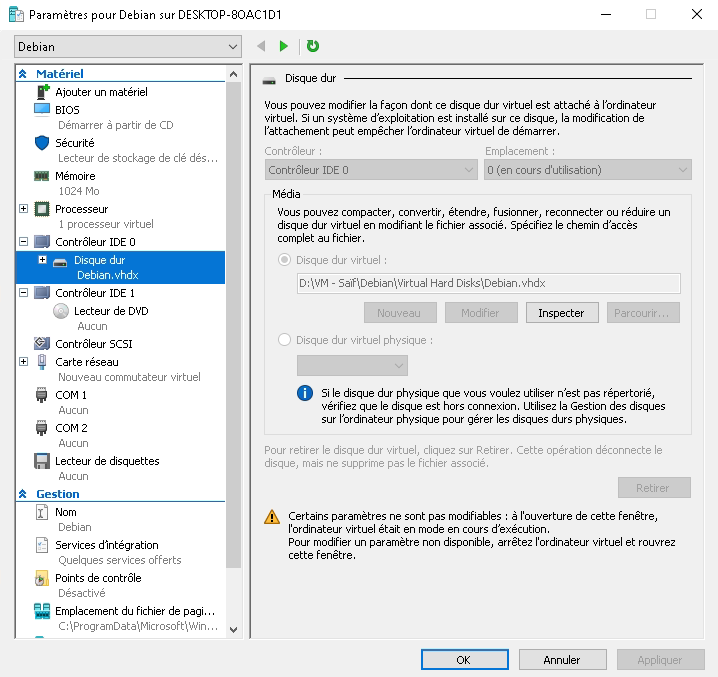 Paramètres des disques durs