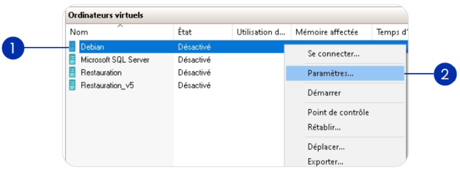 Paramètres de la VM