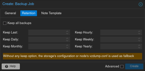 Configuration de la rétention