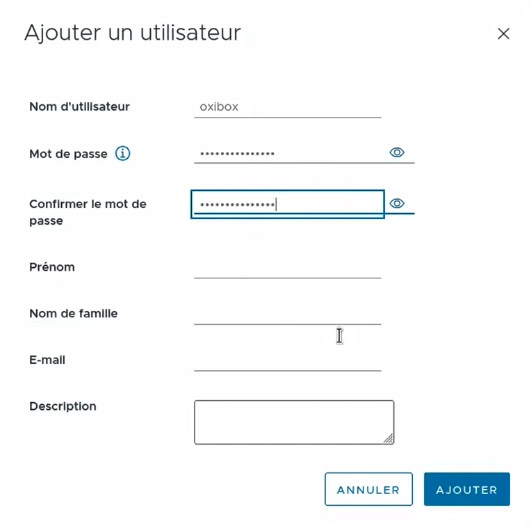 Création d'un utilisateur