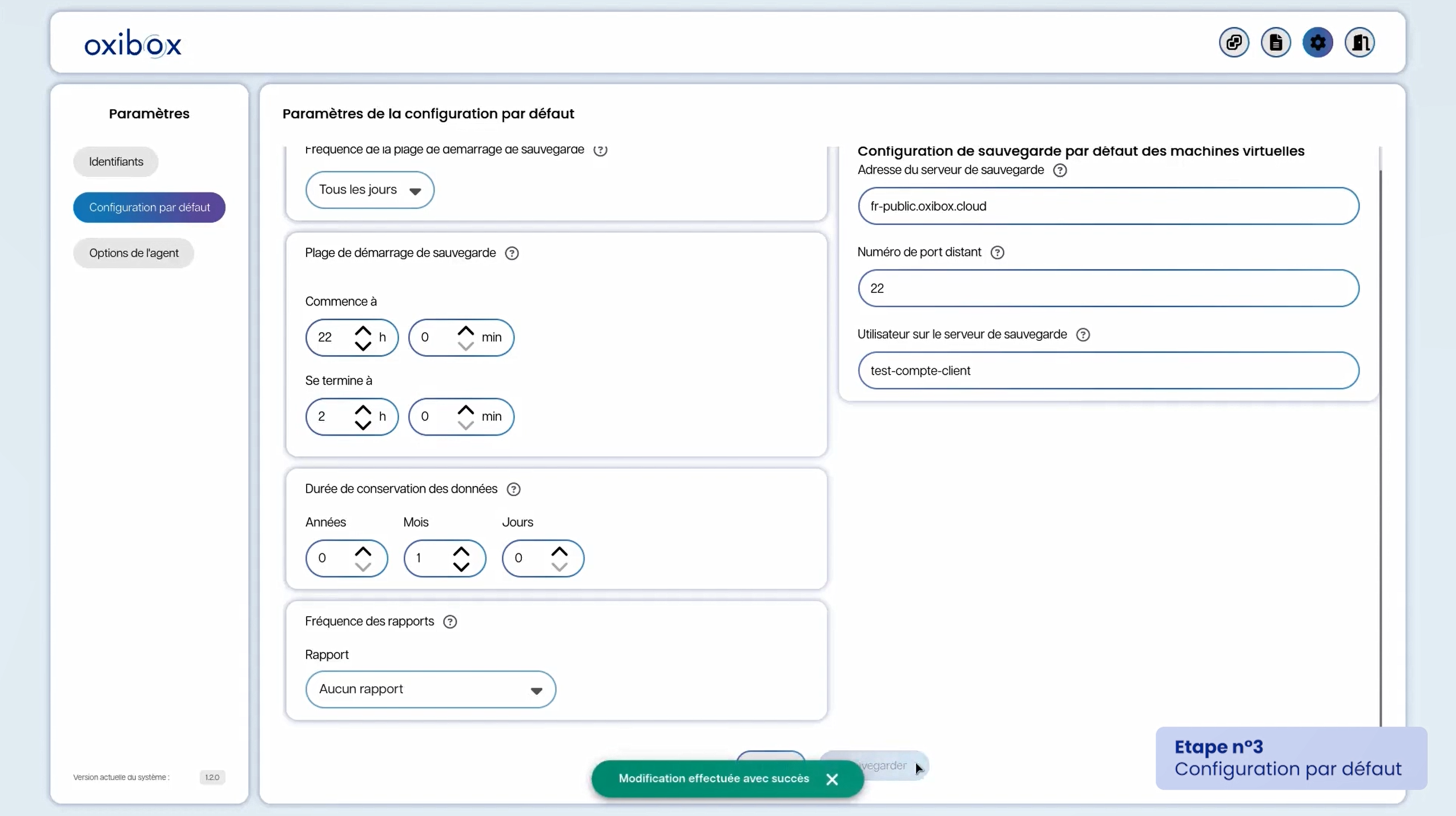 Configuration de sauvegarde