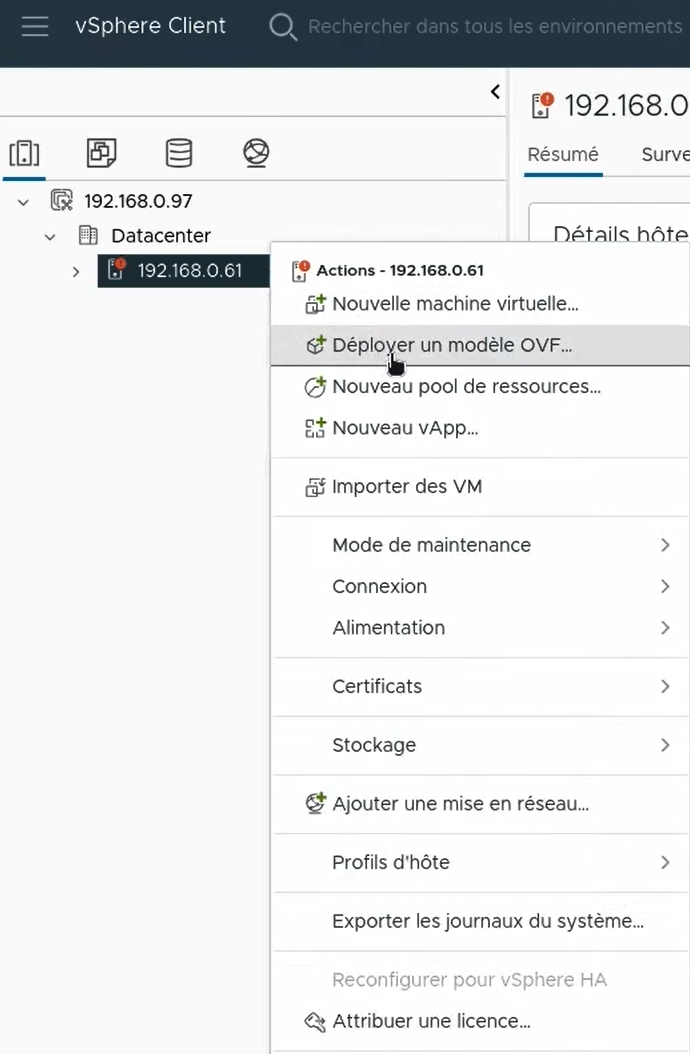 Déployer un modèle OVF