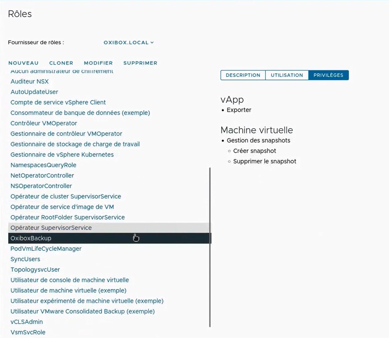 Nouveau rôle OxiboxBackup