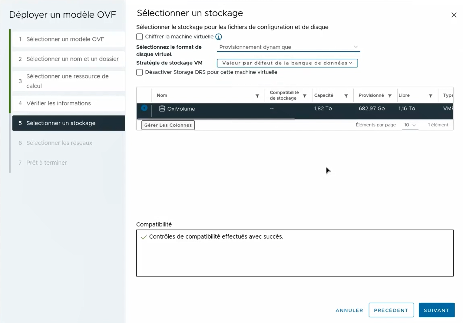 Sélection du stockage